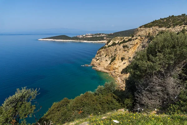 Erstaunliche Kleine Strand Mit Blauem Wasser Thassos Insel Ostmakedonien Und — Stockfoto