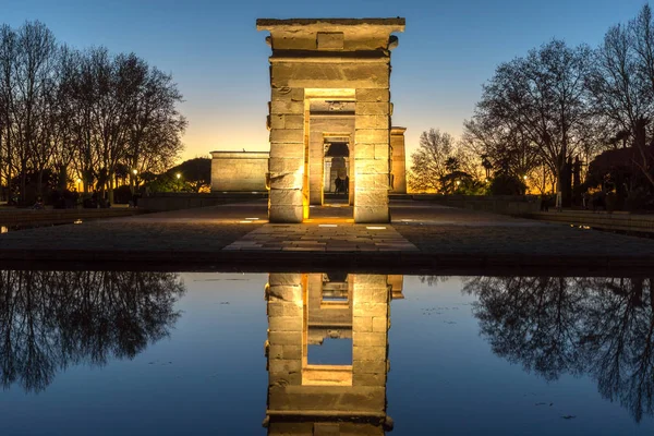 Madrid Spanya Ocak 2018 Gün Batımı Görünümü Debod Tapınağı Şehir — Stok fotoğraf