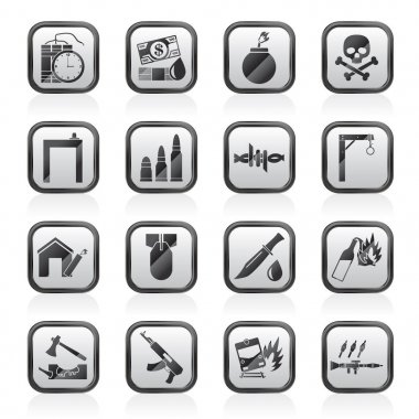 terörizm ve gangster ekipman simgeler - vektör Icon set