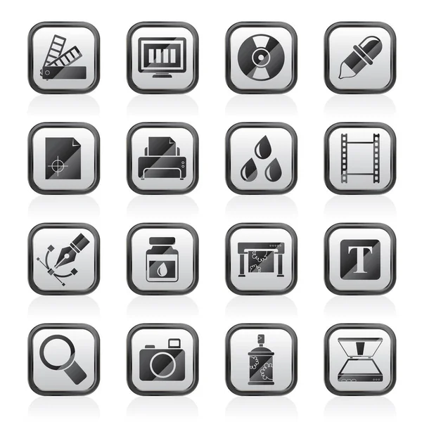 Iconos Diseño Gráfico Industria Impresión Conjunto Iconos Vectoriales — Archivo Imágenes Vectoriales