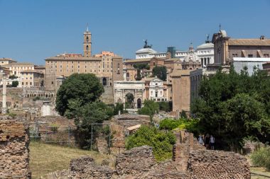 Rome, İtalya - 24 Haziran 2017: Panoramik şehir Roma, İtalya'nın Roma Forumu