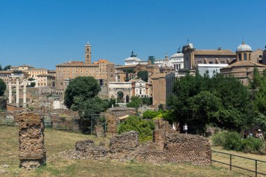 Rome, İtalya - 24 Haziran 2017: Panoramik şehir Roma, İtalya'nın Roma Forumu