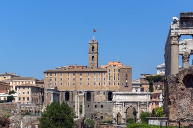 Rome, İtalya - 24 Haziran 2017: Panoramik şehir Roma, İtalya'nın Roma Forumu
