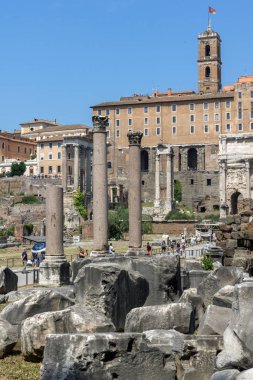 Rome, İtalya - 24 Haziran 2017: Panoramik şehir Roma, İtalya'nın Roma Forumu