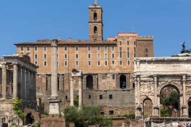 Rome, İtalya - 24 Haziran 2017: Panoramik şehir Roma, İtalya'nın Roma Forumu