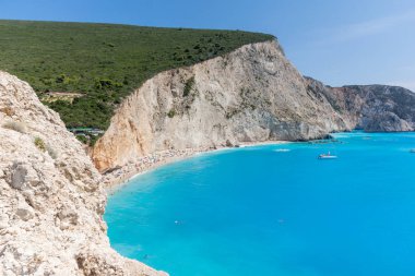 Porto Katsiki Beach, Lefkada, Ionian Islands, Yunanistan mavi suların deniz manzarası inanılmaz