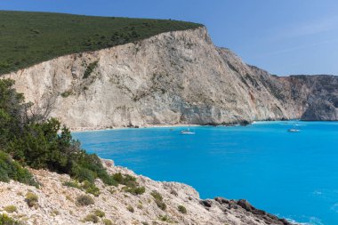 Porto Katsiki Beach, Lefkada, Ionian Islands, Yunanistan mavi suların deniz manzarası inanılmaz