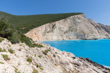 Porto Katsiki Beach, Lefkada, Ionian Islands, Yunanistan mavi suların deniz manzarası inanılmaz