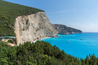 Porto Katsiki Beach, Lefkada, Ionian Islands, Yunanistan mavi suların deniz manzarası inanılmaz