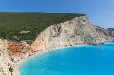 Porto Katsiki Beach, Lefkada, Ionian Islands, Yunanistan mavi suların deniz manzarası inanılmaz