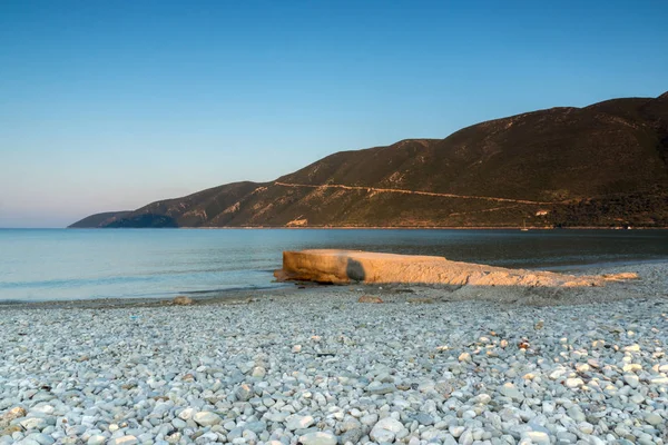 Vista Pôr Sol Praia Aldeia Vasiliki Lefkada Ilhas Jónicas Grécia — Fotografia de Stock