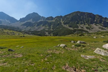 Manzara Begovitsa Nehri Vadisi ve diş zirve, Pirin Dağı, Bulgaristan
