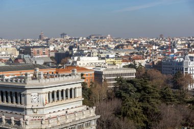 Madrid, İspanya - 24 Ocak 2018: Panoramik şehir Madrid Circulo de Bellas Artes, İspanya'dan