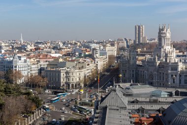 Madrid, İspanya - 24 Ocak 2018: Panoramik şehir Madrid Circulo de Bellas Artes, İspanya'dan