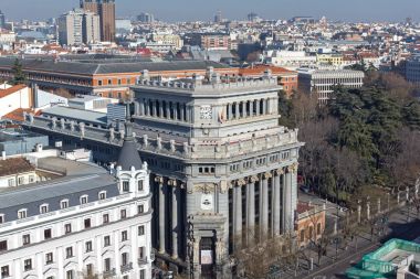 Madrid, İspanya - 24 Ocak 2018: Panoramik şehir Madrid Circulo de Bellas Artes, İspanya'dan