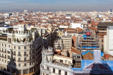 Madrid, İspanya - 24 Ocak 2018: Panoramik şehir Madrid Circulo de Bellas Artes, İspanya'dan