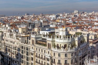 Madrid, İspanya - 24 Ocak 2018: Panoramik şehir Madrid Circulo de Bellas Artes, İspanya'dan