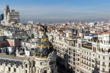 Madrid, İspanya - 24 Ocak 2018: Panoramik şehir Madrid Circulo de Bellas Artes, İspanya'dan