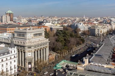 Madrid, İspanya - 24 Ocak 2018: Panoramik şehir Madrid Circulo de Bellas Artes, İspanya'dan