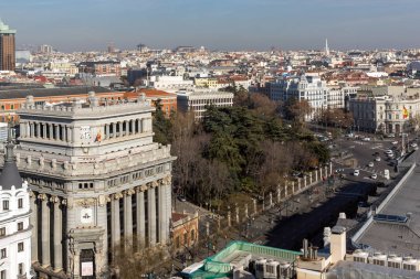 Madrid, İspanya - 24 Ocak 2018: Panoramik şehir Madrid Circulo de Bellas Artes, İspanya'dan