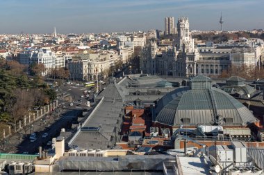 Madrid, İspanya - 24 Ocak 2018: Panoramik şehir Madrid Circulo de Bellas Artes, İspanya'dan