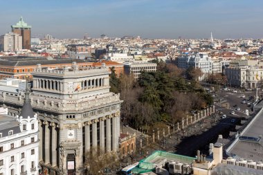 Madrid, İspanya - 24 Ocak 2018: Panoramik şehir Madrid Circulo de Bellas Artes, İspanya'dan