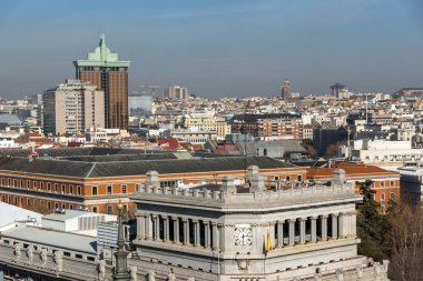 Madrid, İspanya - 24 Ocak 2018: Panoramik şehir Madrid Circulo de Bellas Artes, İspanya'dan