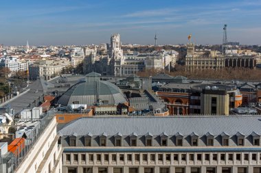 Madrid, İspanya - 24 Ocak 2018: Panoramik şehir Madrid Circulo de Bellas Artes, İspanya'dan