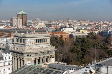 Madrid, İspanya - 24 Ocak 2018: Panoramik şehir Madrid Circulo de Bellas Artes, İspanya'dan