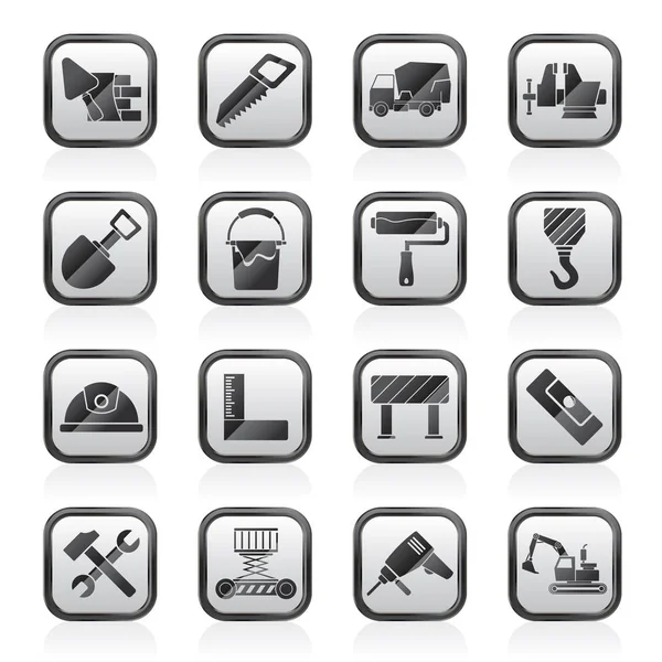 Bouw Constructie Tools Pictogrammen Vector Pictogram Instellen — Stockvector