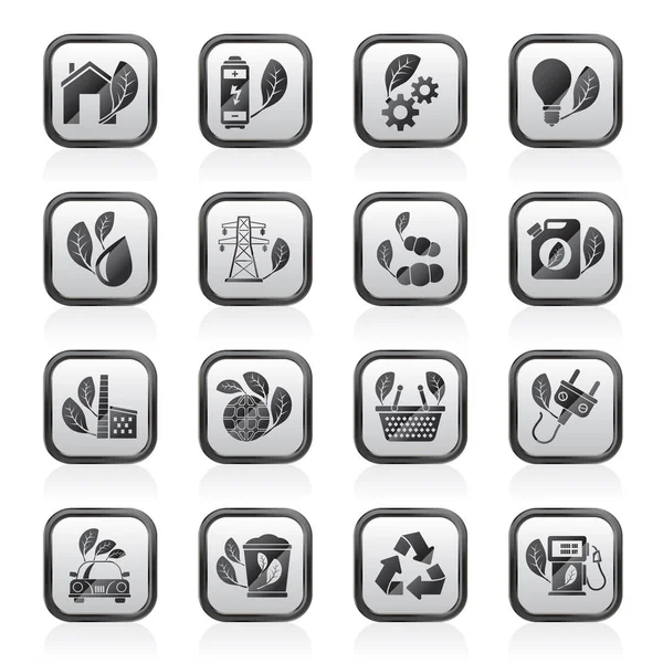 Iconos Verdes Ecología Medio Ambiente Conjunto Iconos Vectoriales — Vector de stock