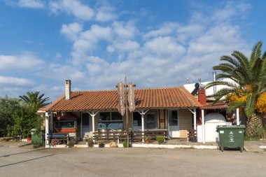 Chalkidiki, orta Makedonya, Yunanistan - 25 Ağustos 2014: Deniz manzarası, Gerakini kumsalda Sithonia Yarımadası, Chalkidiki, orta Makedonya, Yunanistan