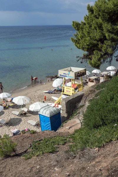 Chalkidiki Macedonia Central Grecia Agosto 2014 Vista Panorámica Playa Metamorfosi — Foto de Stock