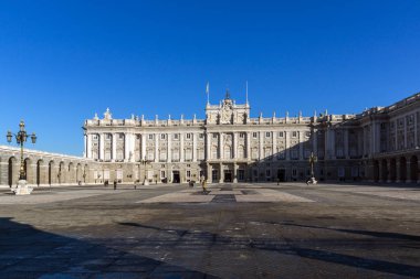 Madrid, İspanya - 22 Ocak 2018: Royal Palace of Madrid, İspanya'nın güzel manzarasına
