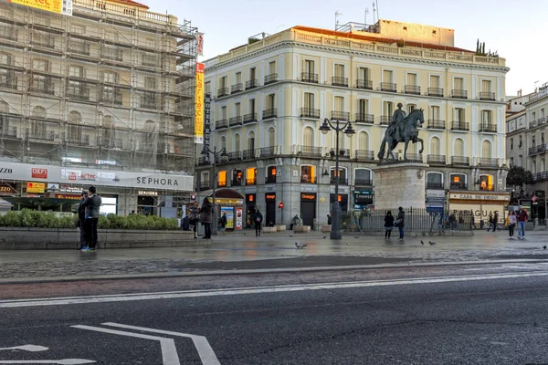 Madrid Spanya Ocak 2018 Sunrise Görünümü Puerta Del Sol Madrid — Stok fotoğraf