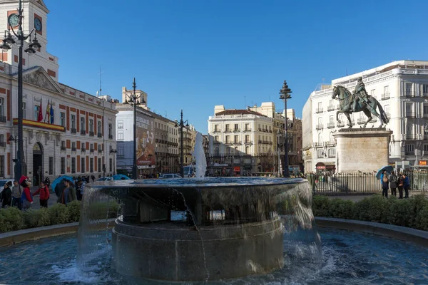 stock image MADRID, SPAIN - JANUARY 22, 2018:  Equestrian Statue of Carlos III at Puerta del Sol in Madrid, Spain