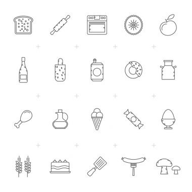 Yemek, içmek ve mutfak ekipmanları simgeler 3 - vektör Icon set