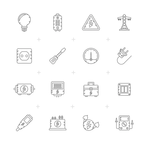 Línea Iconos Electricidad Energía Energía Conjunto Iconos Vectoriales — Vector de stock