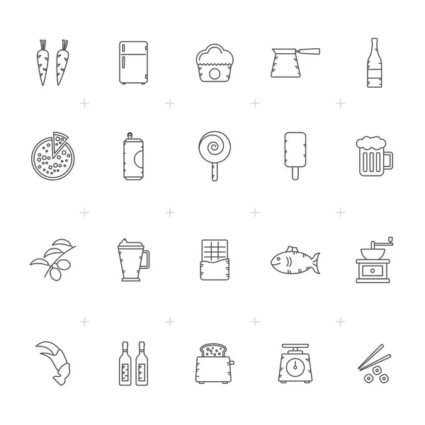 Иконки Продуктов Питания Напитков Кухонного Оборудования Набор Векторных Иконок — стоковый вектор