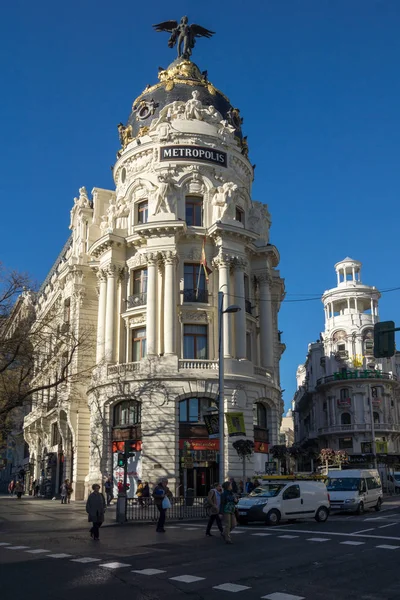 Madrid Španělsko Ledna 2018 Gran Budování Metropole Města Madrid Španělsko — Stock fotografie