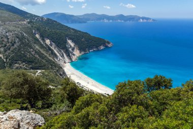 Muhteşem manzara Myrtos Beach, Kefalonia, Ionian Islands, Yunanistan