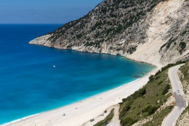 Muhteşem manzara Myrtos Beach, Kefalonia, Ionian Islands, Yunanistan