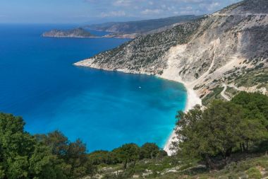 Muhteşem manzara Myrtos Beach, Kefalonia, Ionian Islands, Yunanistan
