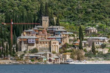 Docheiariou (Dochiariou) Kutsal Dağ Özerk Devleti 'ndeki Athos Dağı manastırı, Chalkidiki, Yunanistan