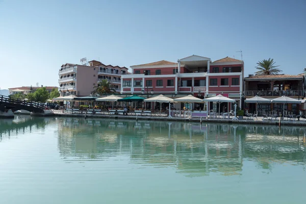 Lefkada Town Grecia Julio 2014 Calle Costera Lefkada Islas Jónicas — Foto de Stock