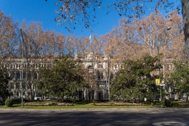Madrid, İspanya - 22 Ocak 2018: İspanya Madrid şehir, İspanya'nın banka Binası