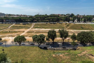 Rome, İtalya - 24 Haziran 2017: Panoramik harabelerini Palatine Tepesi City Roma, İtalya