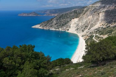 Muhteşem manzara Myrtos Beach, Kefalonia, Ionian Islands, Yunanistan
