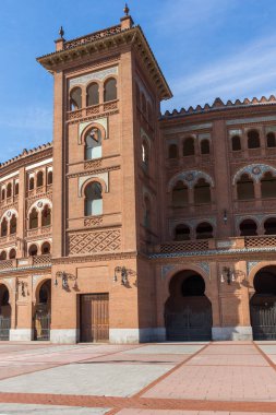 Madrid, İspanya - 24 Ocak 2018: Las Ventas Bullring (Plaza de Toros de Las Ventas) şehir Madrid, İspanya
