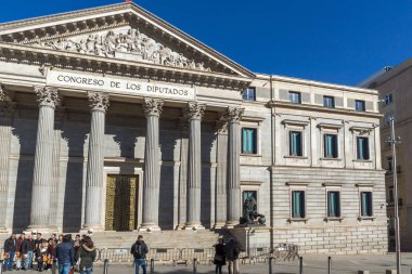 Madrid, İspanya - 22 Ocak 2018: Kongre Binası milletvekillerinin (Congreso de los Diputados) şehir Madrid, İspanya